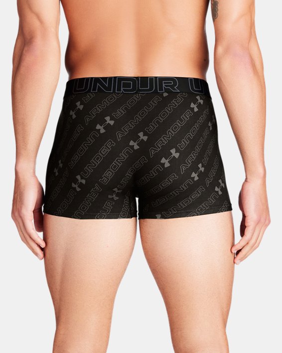 Men's UA Performance Cotton 3" 3-Pack Printed Boxerjock® in Black image number 1